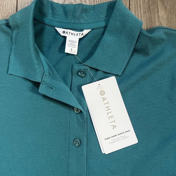 Athleta Pique Short Sleeve Polo New with tags Teal Size Small - Picture 3 of 5